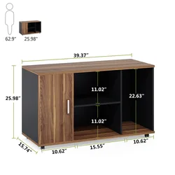 Home Office Rustic Brown Lateral File Cabinet Printer Stand with 3 displsy Open Storage Shelves