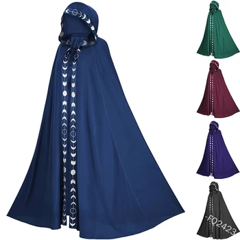 Medieval Cloak Hooded Coat Women Vintage Gothic Cape Coat Long Trench Halloween Ghost Cosplay Costume Wizard Death Cloak