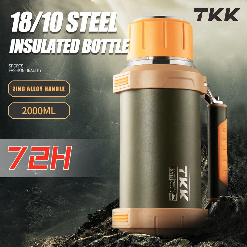 Classic Insulated Thermos Water Bottle Flask With Cup Stainless Steel Double Walled Vacuum Bottle 64 OZ 2L For Outdoor Camping