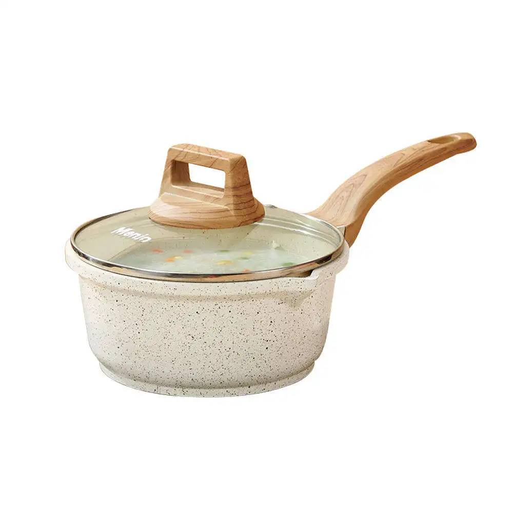 Newly designed wheat rice stone non stick pot, wooden handle soup pot, frying pan, frying pan, milk pot, cookware set.