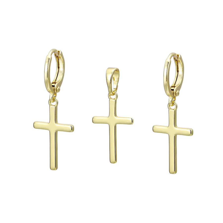 65839 xuping fashion rosary style religion jewelries cross earring and pendant set for women