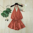 Rompers Women's Polka Dot Jumpsuits Deep V-Neck Long Sleeve Knot Front Ruffle Hem Rompers