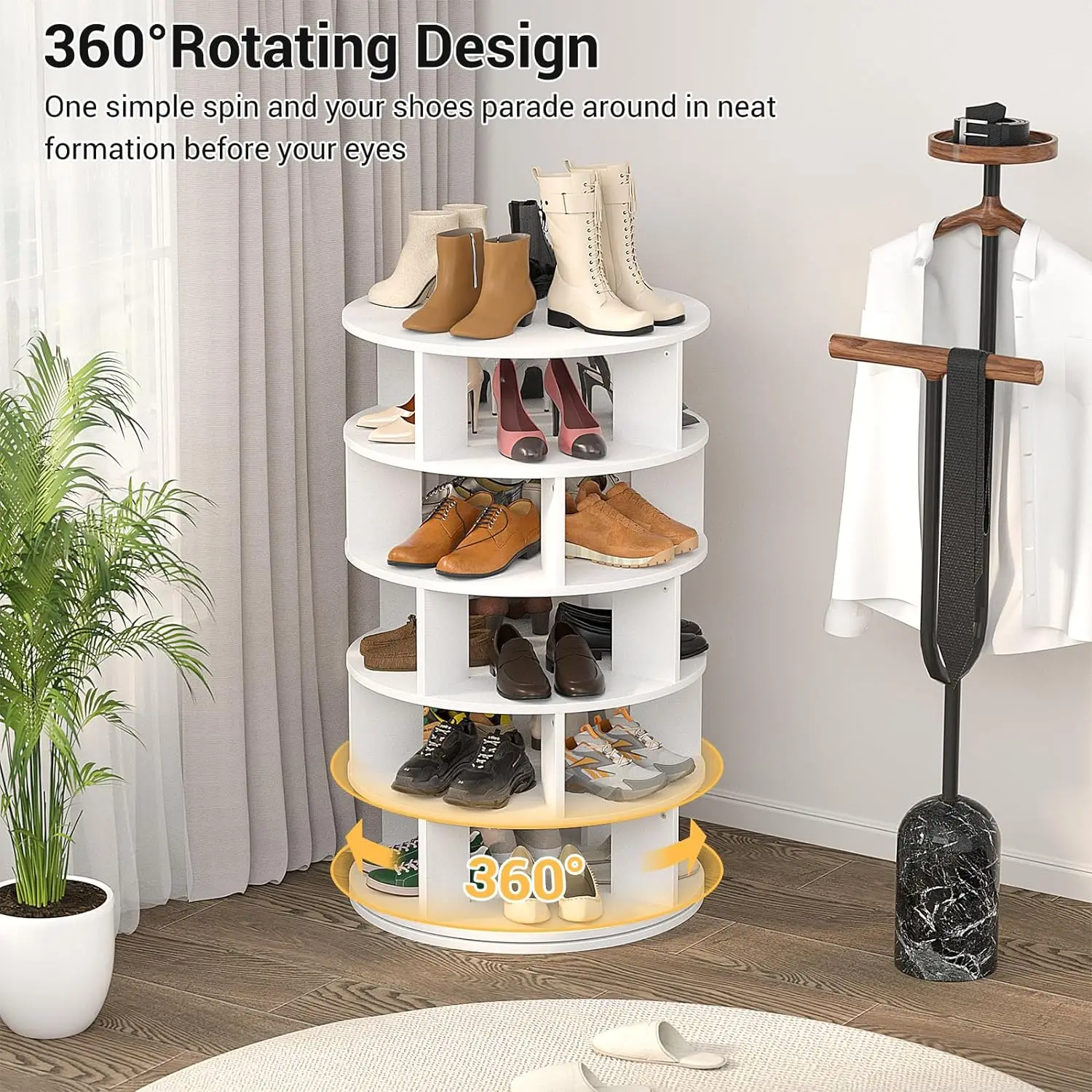 product rotating 5 tier wood shoe organizer stackable spinning shoe rack tower space saving shoe storage shelf for entryway-3