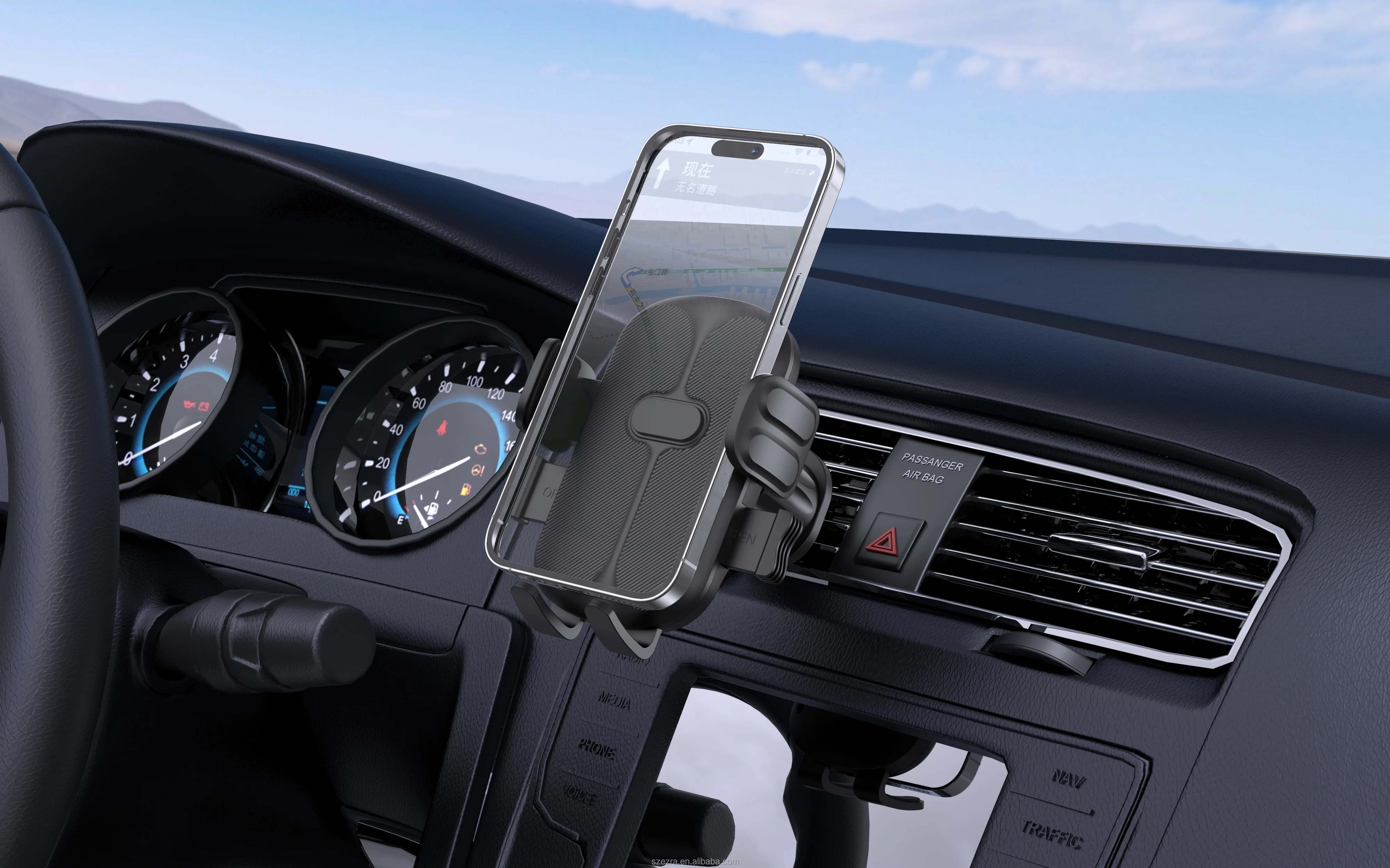 EZRA ABS Car Phone Holder 360 Rotating Dashboard Windshield Air Vent Mount Universal Adjustable Clip for Smartphones