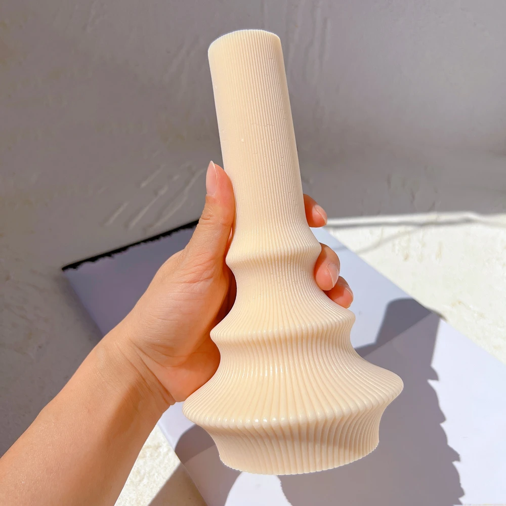 Cylindrical Tall Pillar Candle Molds Ribbed Aesthetic Taper Silicone