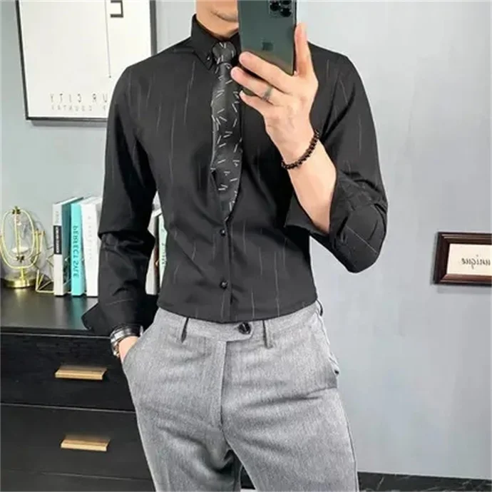 New Arrival Wholesale Summer Men's Anti-Wrinkle Long-Sleeved Non-Iron Business Professional High-End Shirt Solid Color