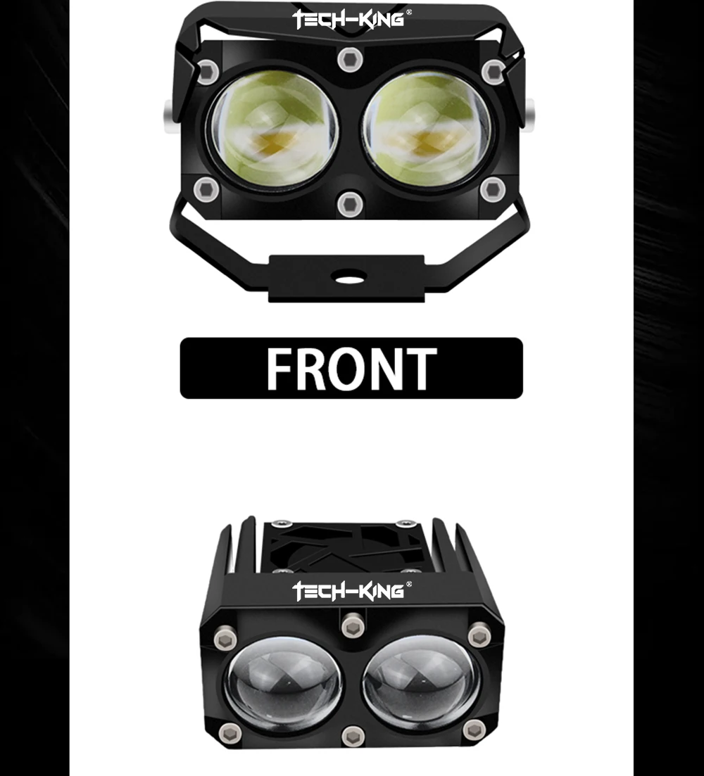 TECH-KING G02 Motorcycle parts 3 Colors All-In-One 90W Ip67 Waterproof Led Spotlight For Motorcycles Matrix Led Laser Spotlight