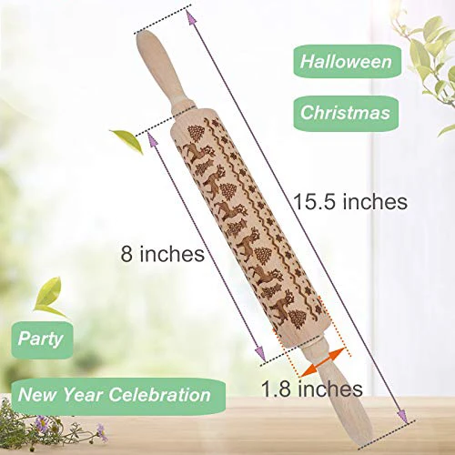 rolling pin wooden embossed decor baking roller with holder for kids