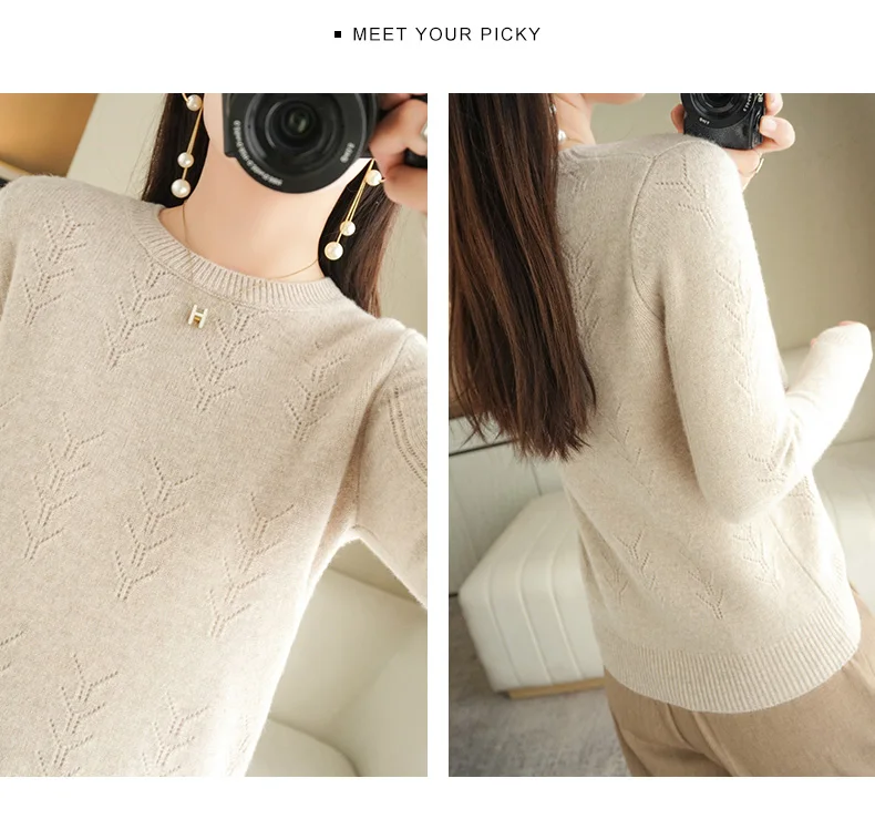 2023 New Sweater Women Long Sleeve Autumn and Winter Warm Loose Knit Pullover Solid Color Cashmere Base 20