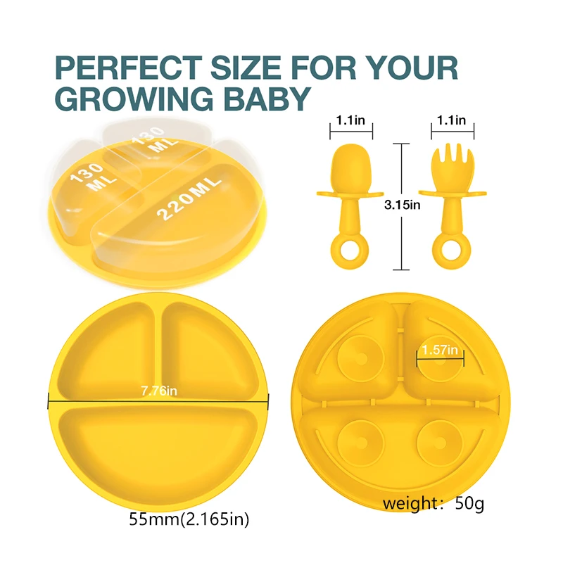 New Design Eco-friendly Newborn BPA Free Tableware Baby Food Plate Silicone Suction Bowl And Spoon Feeding Set