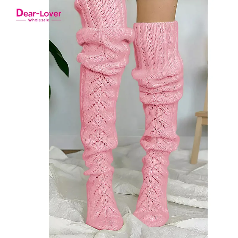 Dear-Lover Christmas Fishbone Hollowed Knit Over Knee Long Warm Thigh High Women Mature Stocking