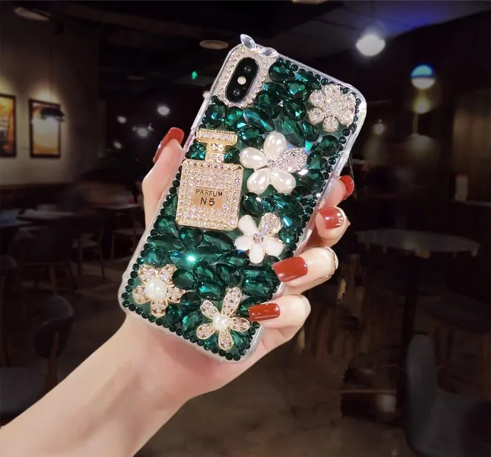 Luxury Lady Rhinestone Pearl Flower Phone Case Covers for iPhone 12 13 mini 14 15 Samsung S24 S23 A13 A14 A25 A34 A54