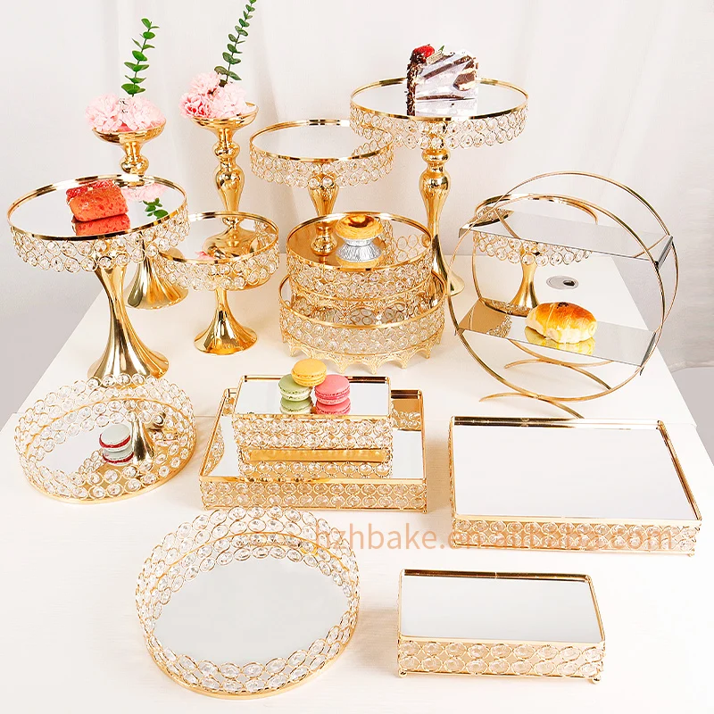 Hot sale 9pcs set gold aluminum alloy wedding decoration supplies dessert table display set wedding cake stand