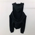CHICEVER Casual Women's Sweatshirts Hooded Long Sleeve Backless Off Shoulder Hoodies For Female