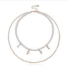 Letter Gold Plated 18K Gold Multi Layered Pearl Love Initial Letter Beaded Necklace Women Jewelry