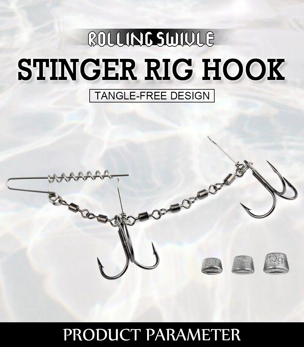 Spinpoler Swivel Stinger Rig Hook System 5g 10g 15g Sinker With Treble