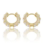 Sterling Silver Jewelry 925 Sterling Silver Gold Plated Full Zircon Earrings BlingBling Hip Hop Jewelry