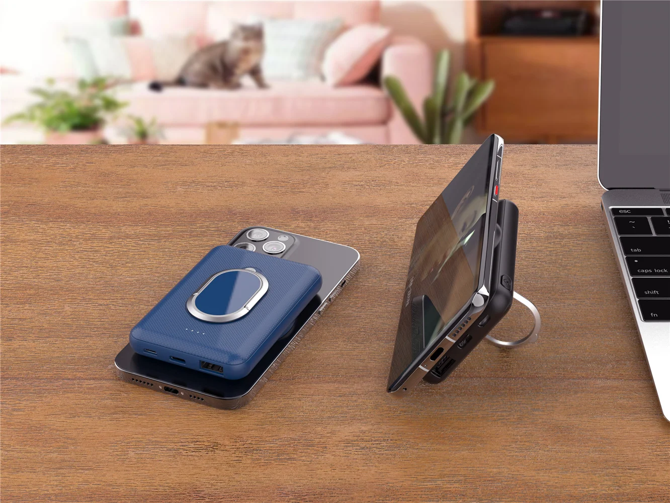 2021 New Trends 5W Magsafe 15W Wireless Power Bank 5000mAh with Stand for Iphone 12