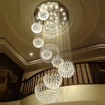 Rotating Staircase Light Crystal Chandelier Duplex Building Large Chandelier for Living Room Lobby