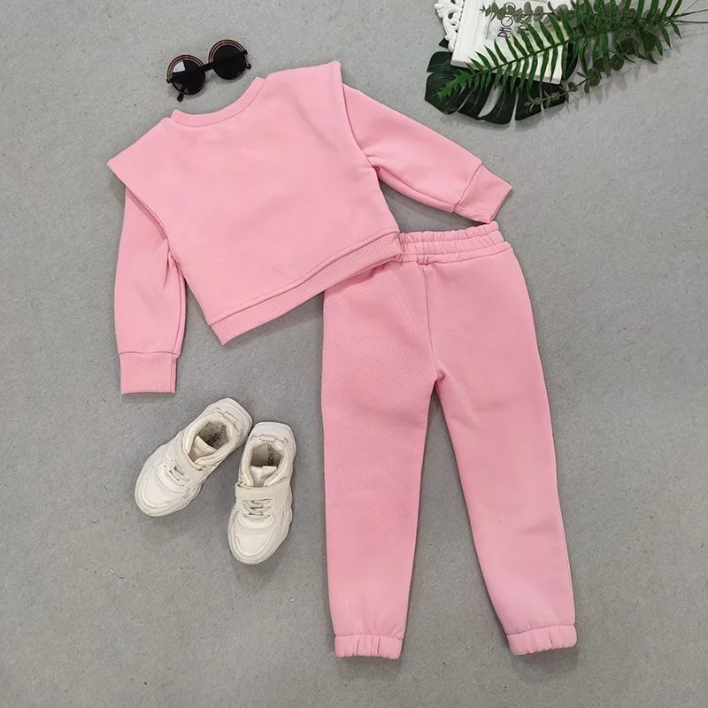 Children's clothing autumn winter leisure sports new long sleeve solid color hoodie set ins baby girl two pieces set