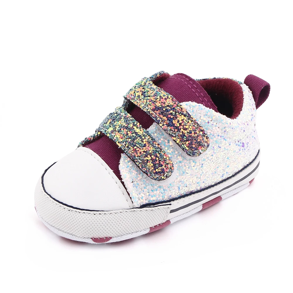 Spring and Autumn Multi-color Shiny Sequin Baby Soft Soled Canvas Toddler Shoes supplier