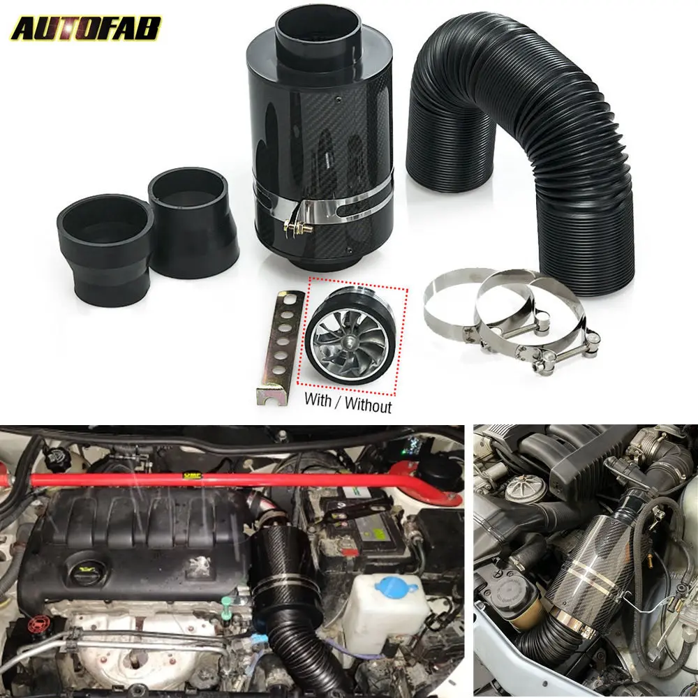 Heitune Universal Car 3 Carbon Fibre Cold Air Filter Feed Enclosed Intake Induction Pipe Hose Kit 