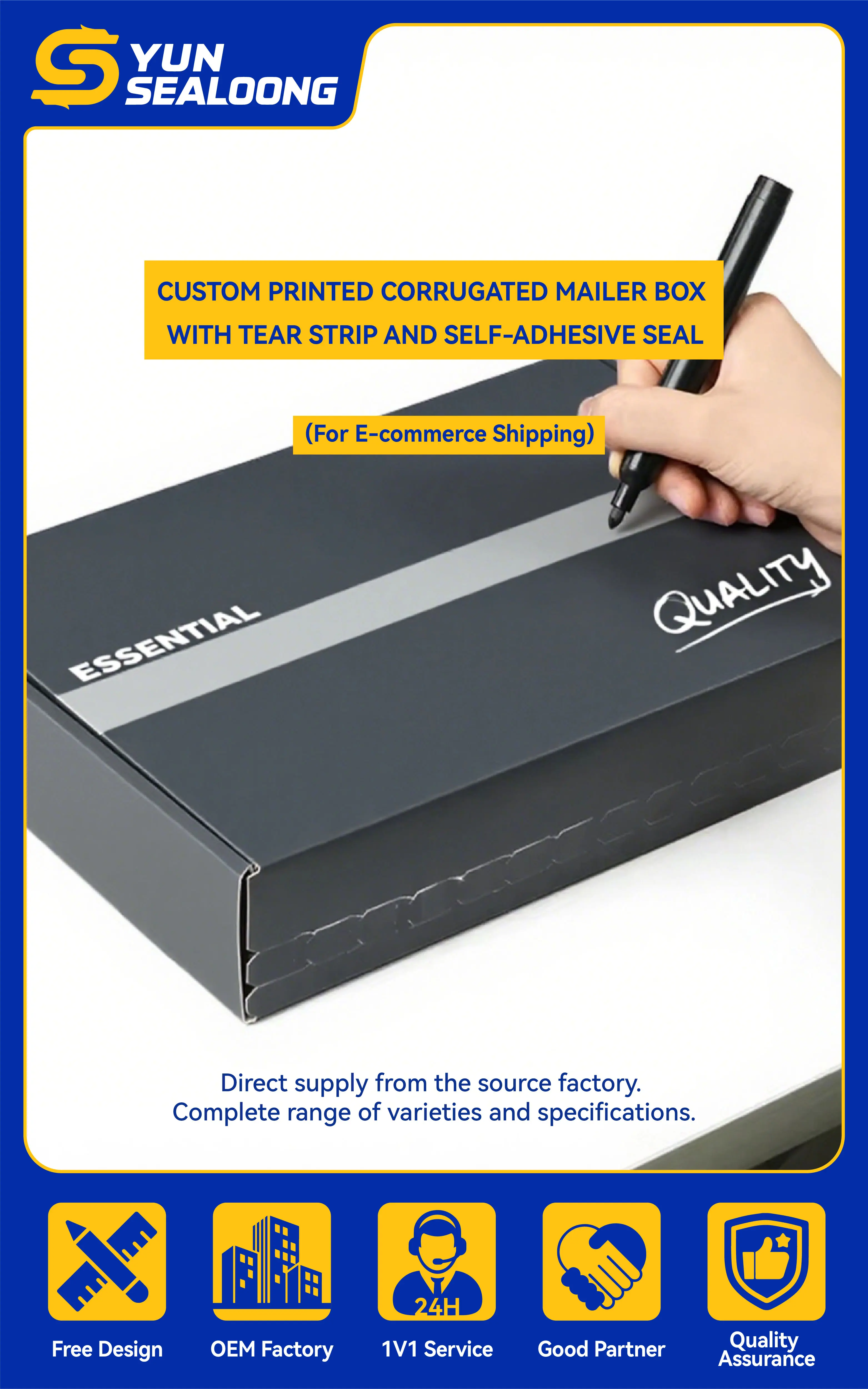 Custom Self-Adhesive Corrugated Kraft Mailer Boxes Tear Strip Postal Mailing Packaging for Convenient Unpacking Made Paper