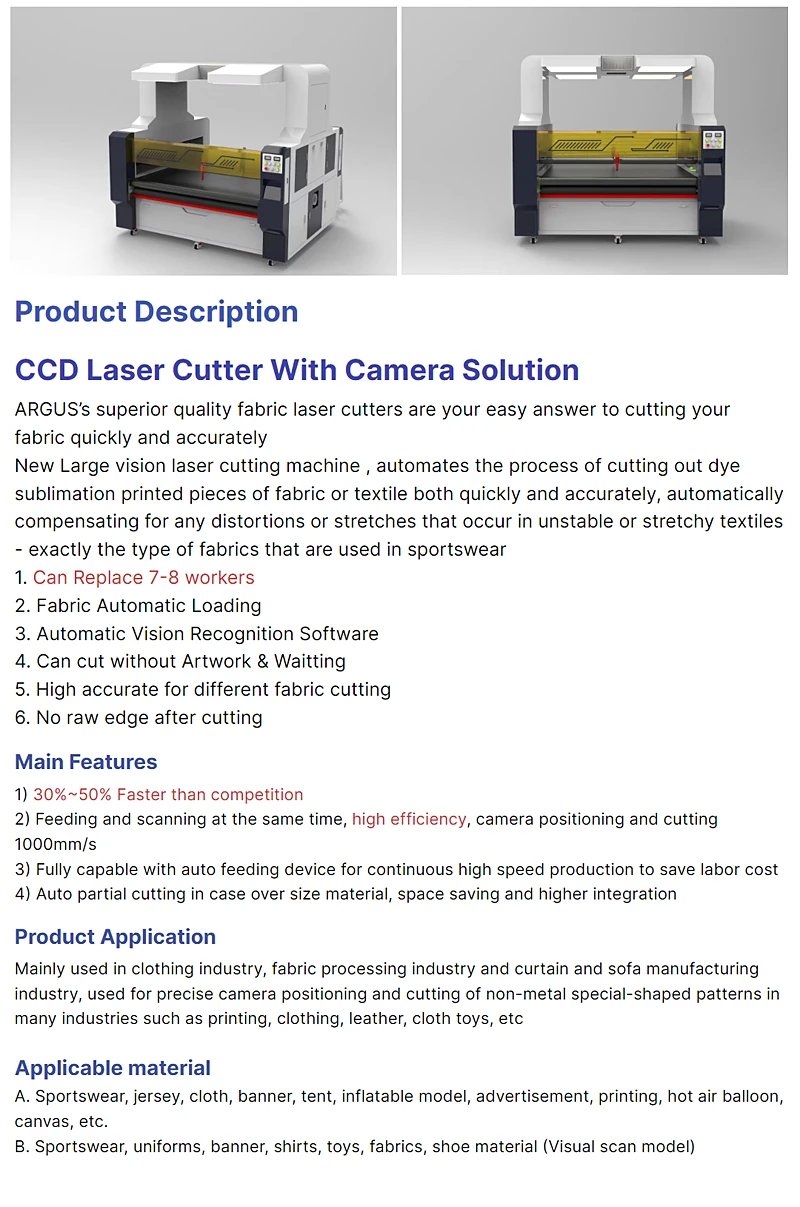 High-Speed CNC CO2 Laser Cutting Machine for Fabric Textile 1610/1810 for T-Shirts Sportswear Clothing Supports AI for Rubber