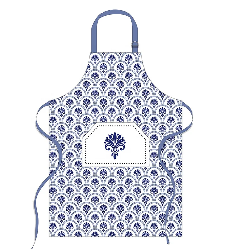 Customized colorful waterproof oil proof chef apron suitable for household cotton printed kitchen embroidered apron