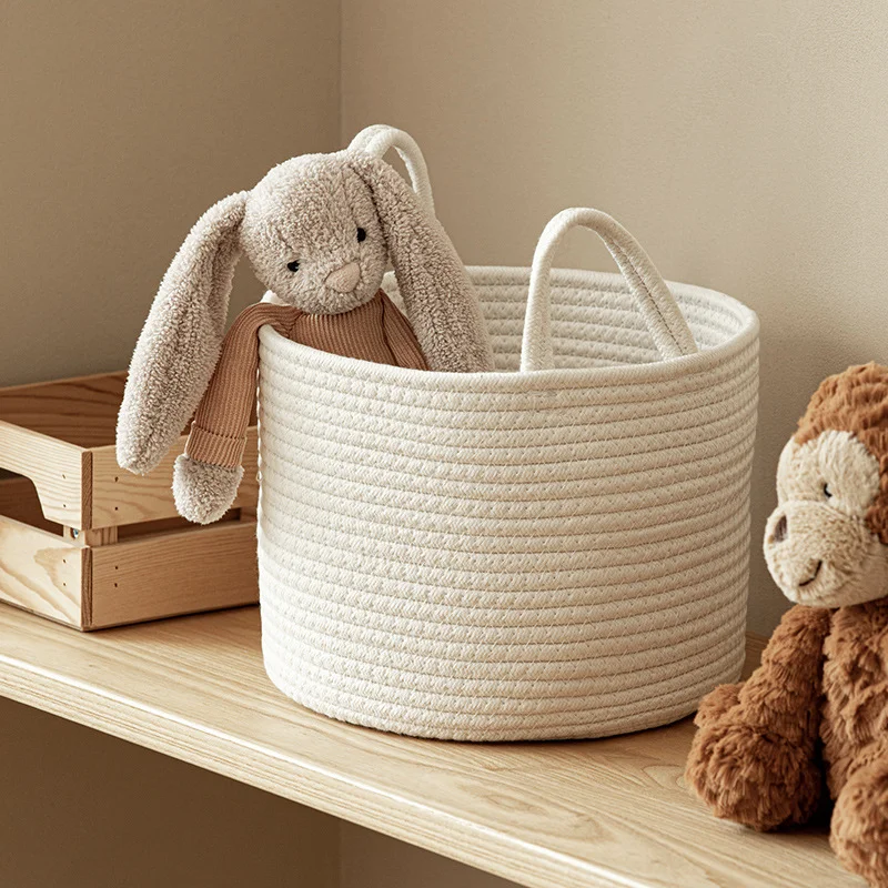 HUAYI Large Woven Cotton Rope Laundry Basket with Handles Decorative laundry Storage Basket