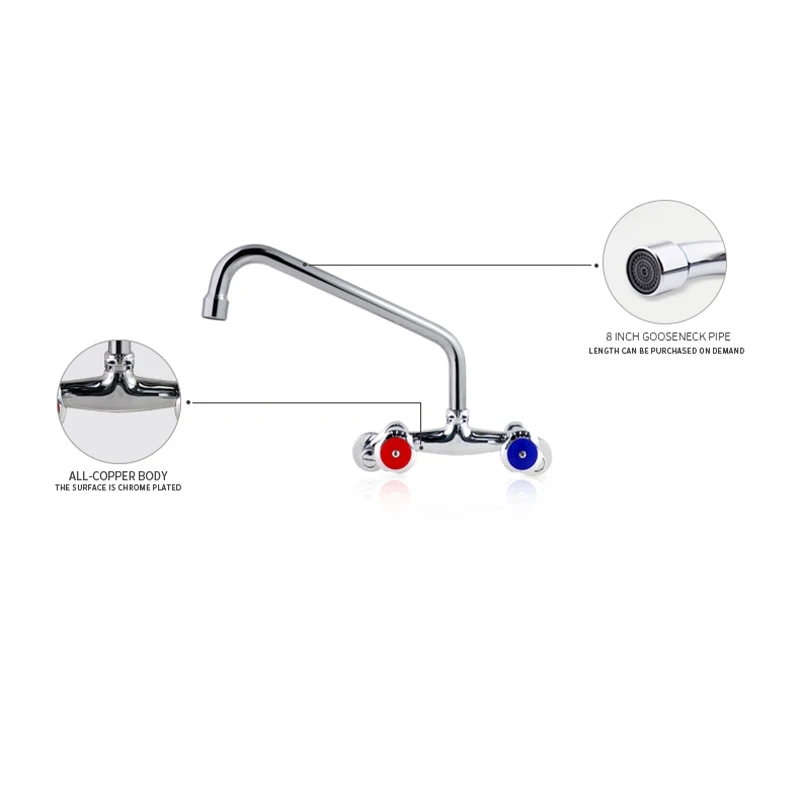 Modern Wall Mounted Kitchen Faucet Dual Switching Handle & Flexible Spout Brass Material Valve Core Basin Faucets factory