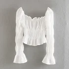 Tops Top Summer Fashion Casual Female Clothing Ladies Blouses And Tops Sexy Crop Top Women Long Sleeve Shirred Blouse