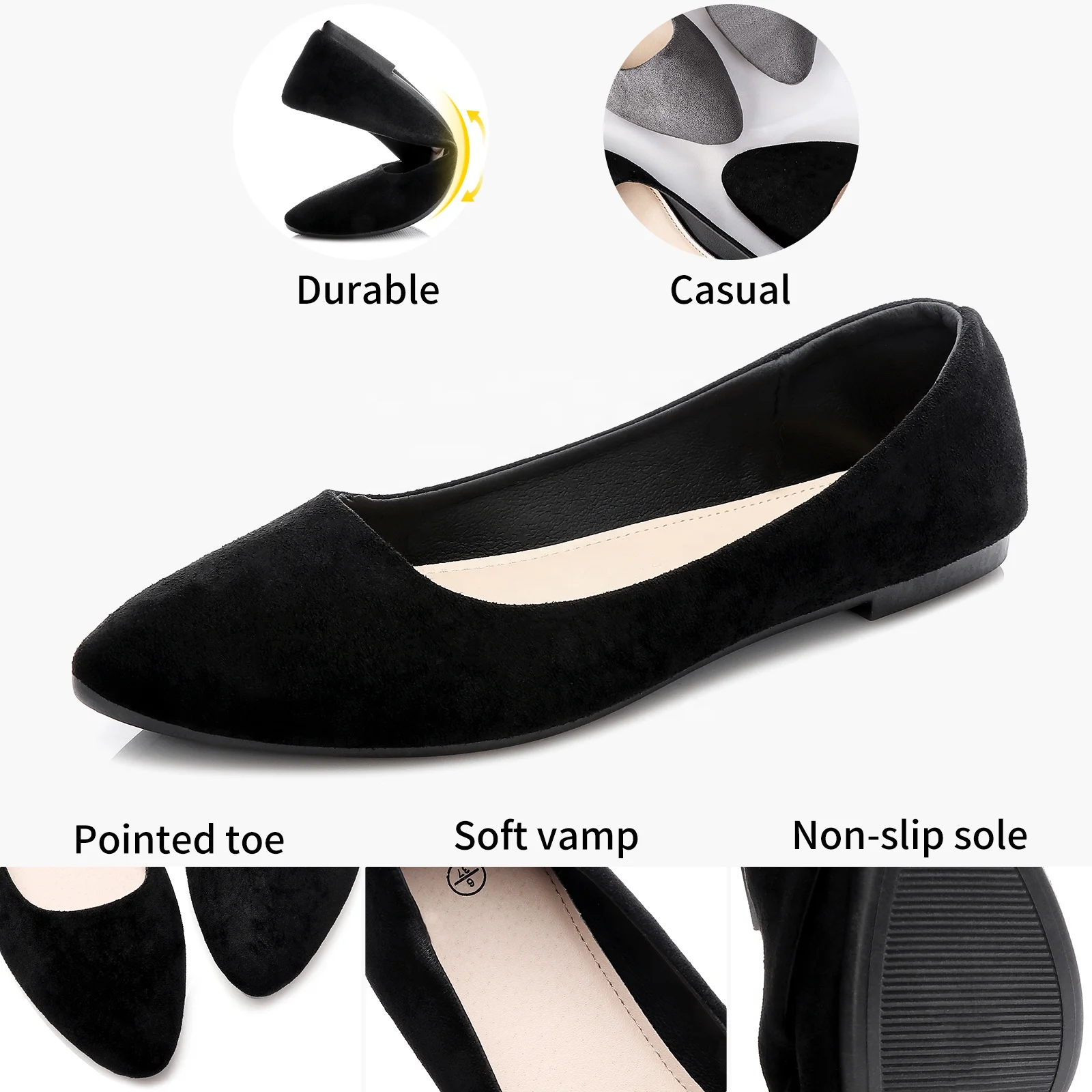Custom Summer New Arrival Pu Leather Solid Color Pointed Dress Flat Shoes Women Flat Sandals