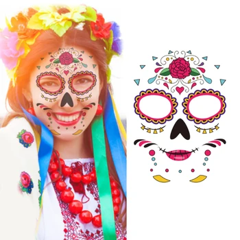 day of the dead Mexico Masquerade Parties Halloween Face Tattoo Stickers Waterproof Props Temporary Skull stickers Tattoo