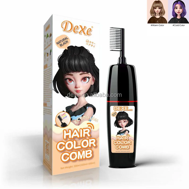 Dexe magic black herbal Formula ammonia free hair color dye Magic Comb with foams natural hair color dye