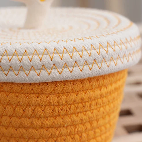 HUAYI cotton rope woven mini food storage basket with cover  for home restaurant hotel