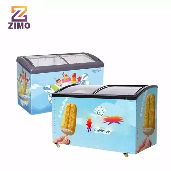 Supermarket Chest Freezer Commercial Glass Top Freezer Frozen Ice Cream