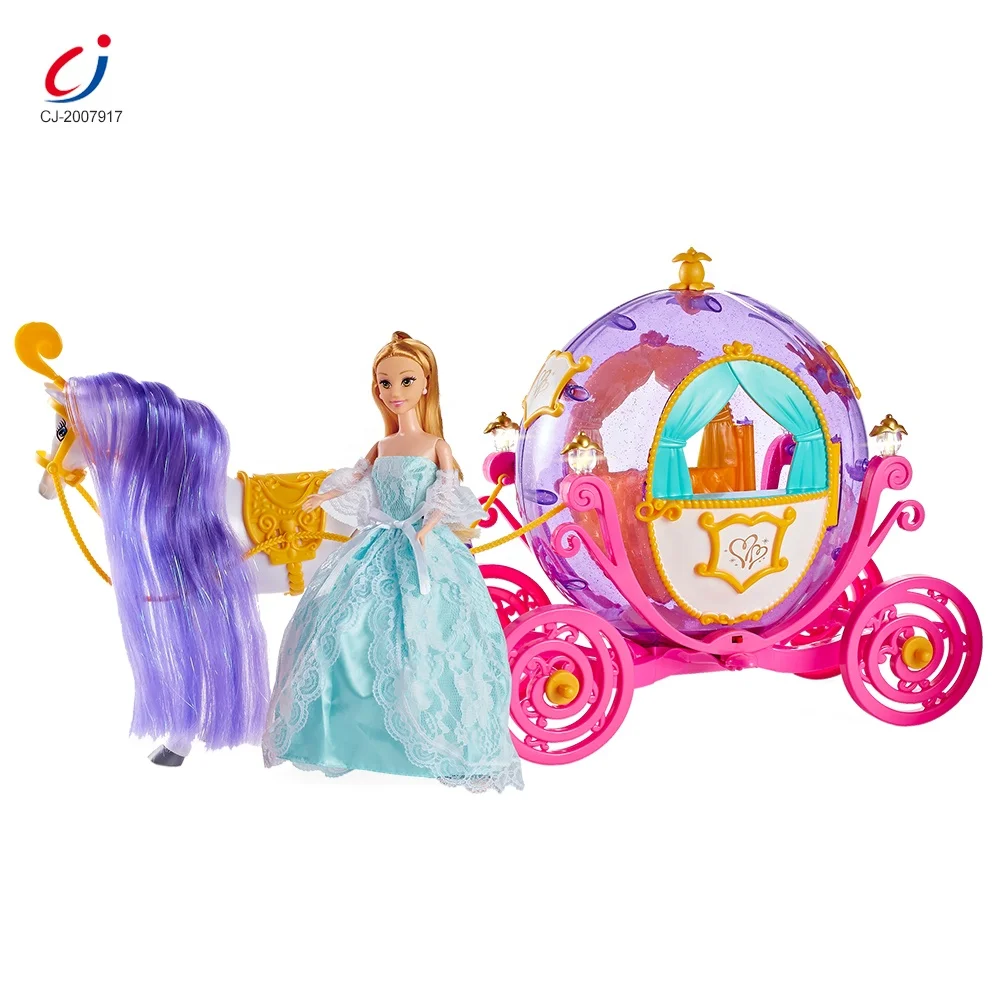 Battery operated toy princess magic music doll royal electric girls cartoon horse and carriage toy