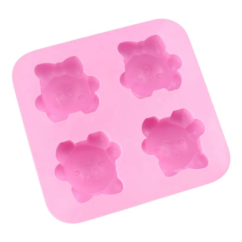 hot selling 4 holes pig shaped silicone cake mold non stick handmade 3D diy candle mould soap flower cake mold