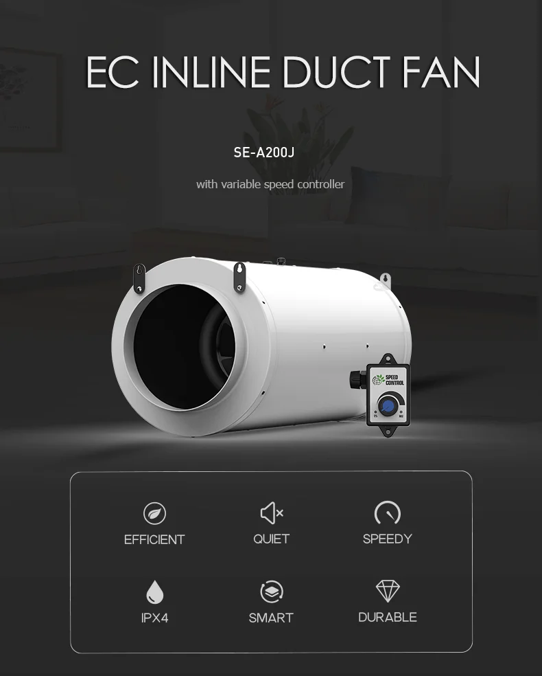 Duct Booster Vent Fan, Inline, 110v -120v, Plastic - detail 2