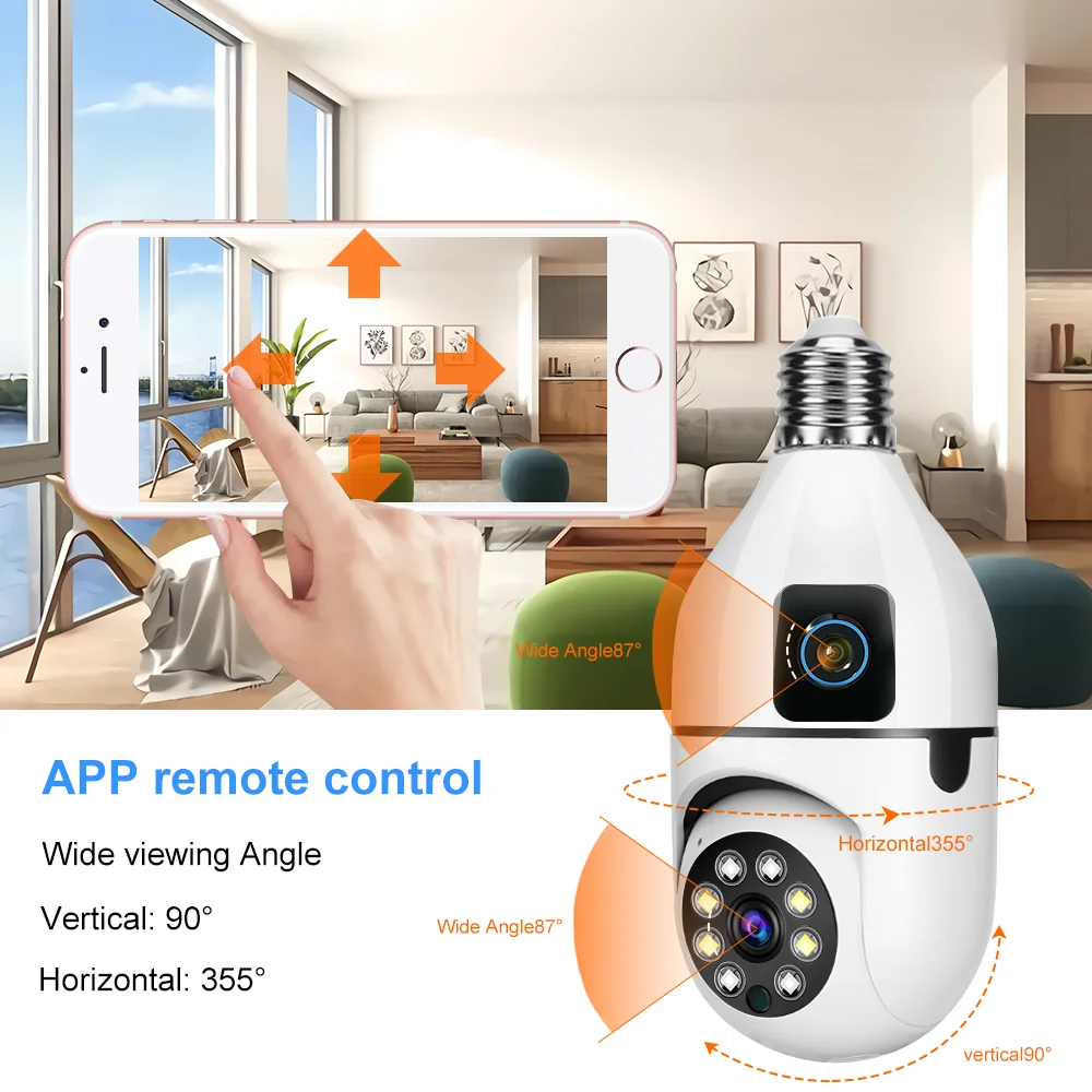 V380 4mp Outdoor Wireless Dual Lens Light Bulb Network Ptz Camera cctv 4mp Auto Tracking Wifi Dual Lens Ptz Light Bulb Camera