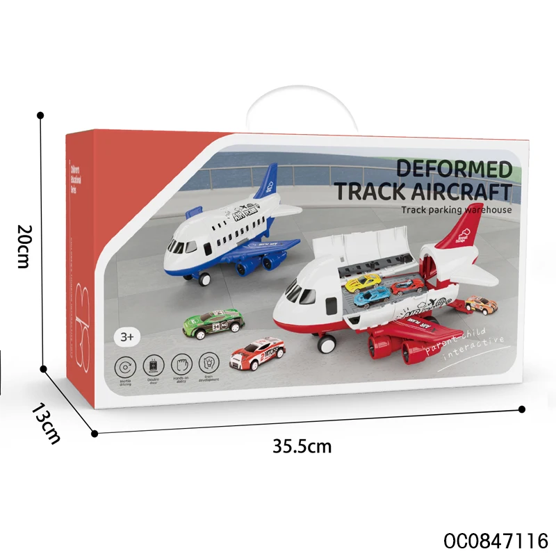 2023 cartoon plastic storage plane toys kids boys with 6pcs alloy car toys for kids