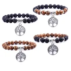 Stone New Product Fashion Tree Of Life Pendant Natural Stone Volcanic Stone Couple Beaded Bracelet
