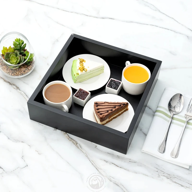 Eco-Friendly Bamboo Wood Serving Tray with handles Decorative Serving Tray for Kitchen & Dining Coffee Table Breakfast PartyTea