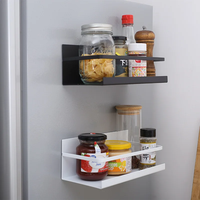 Hot Selling Iron Black Refrigerator Spice Rack Organizer Kitchen Magnetic Spice Rack For Refrigerator