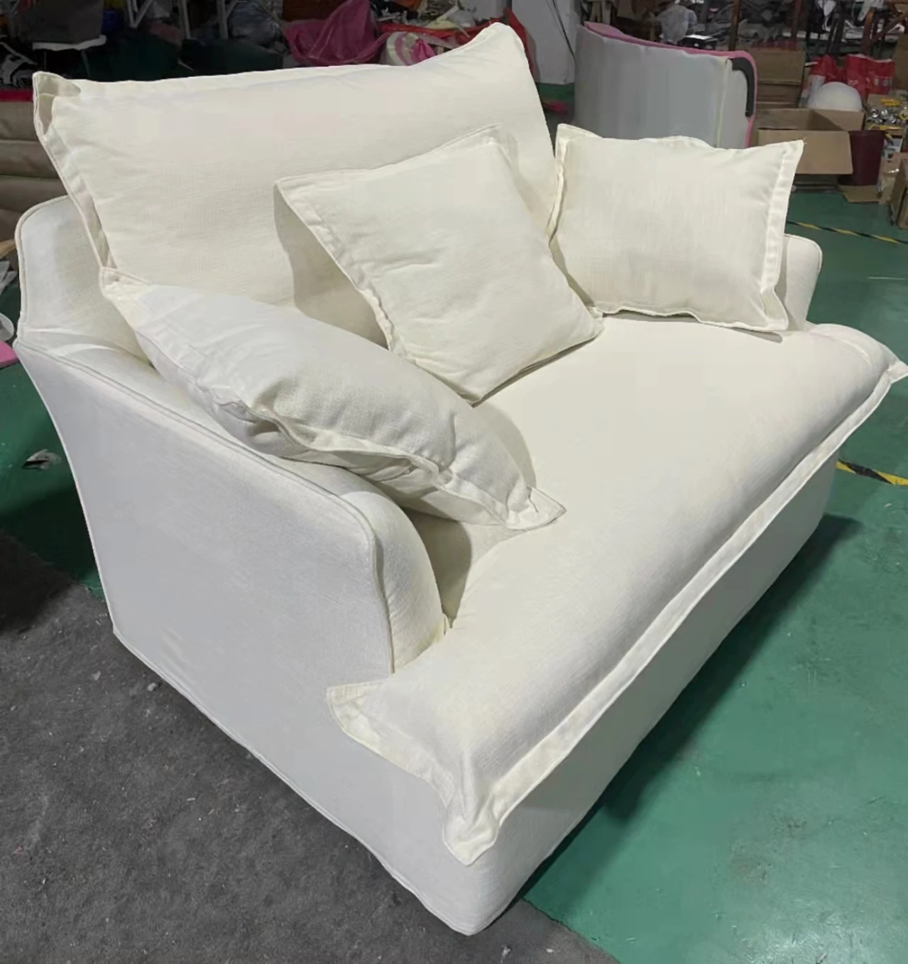 Couch Living Room White Short Pillow Edge Sofa Linen Duck Feather Single Sectional Sofa Couch