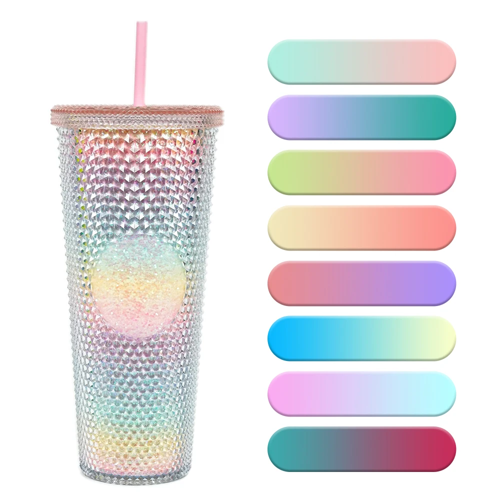 Clear Pink 16oz 24oz Insulated Double Walled Plastic Acrylic Cups Dupes Snowball Snowglobe Tumbler with Lids and Straw
