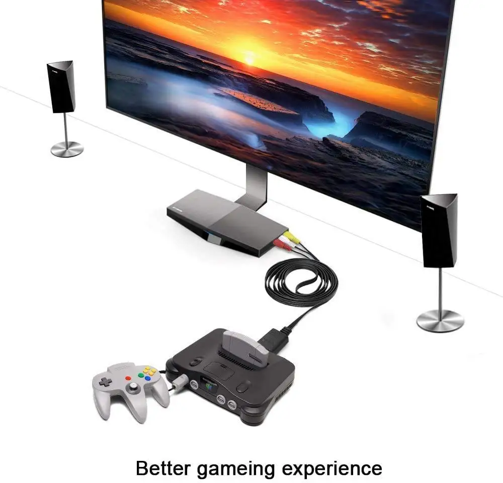 1.8m/6ft N64 Av Cable Audio Video Cable For Nintendo 64 Rca Composite