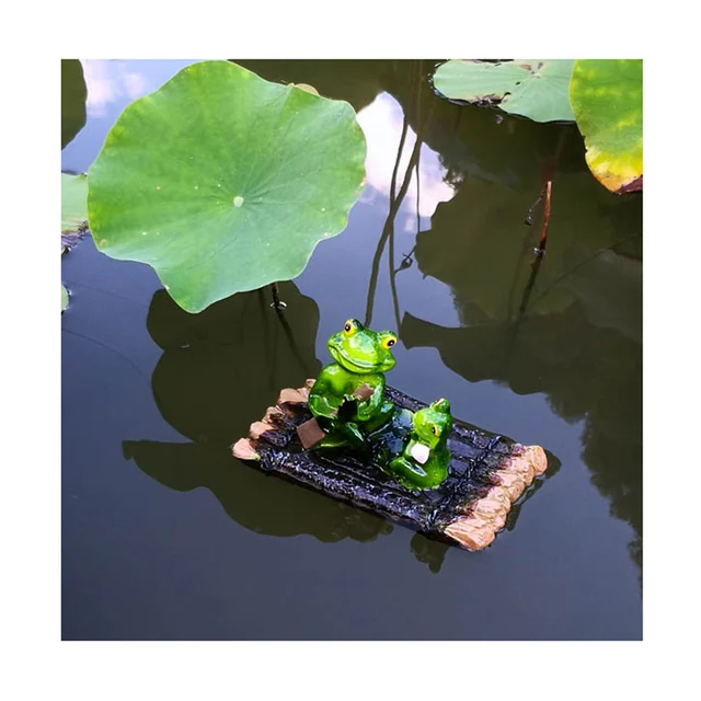 Resin Craft floating pond decoration Frog Sculpture Statue Animal Statue Floating Frog Sitting On On the bamboo raft