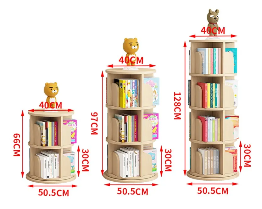 Solid Wood Rubber Wood Rotary Bookcase Bookshelf Children's Toy Storage